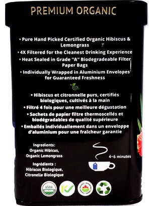 Superfood Tea Tin Hibiscus Lemongrass - Caffeine-Free - Kosher - Non-Gmo- Keto -Paleo