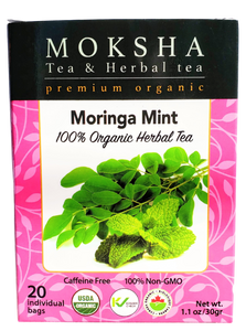Moksha Ayurveda Organic Moringa Mint Tea - 20 Enveloped Tea Bags