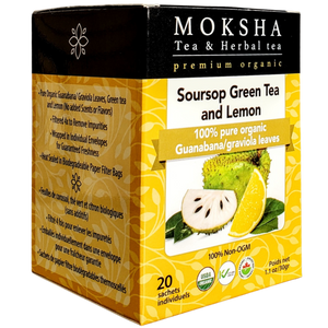 Moksha Ayurveda Organic Soursop Lemon, Green Tea made with Pure (Guanabana/Graviola) Leaf- 20 Enveloped Tea Bags