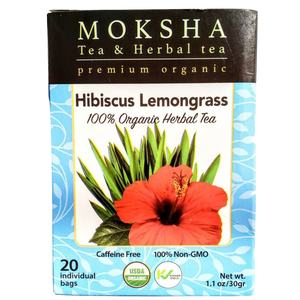 Moksha Ayurveda Organic Hibiscus Lemongrass Tea - 20 Enveloped Tea Bags